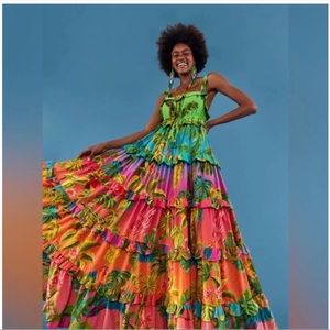 ✨NWT Sz Medium Farm Rio Ombre Forest Ruffled Tiered Maxi Dress✨